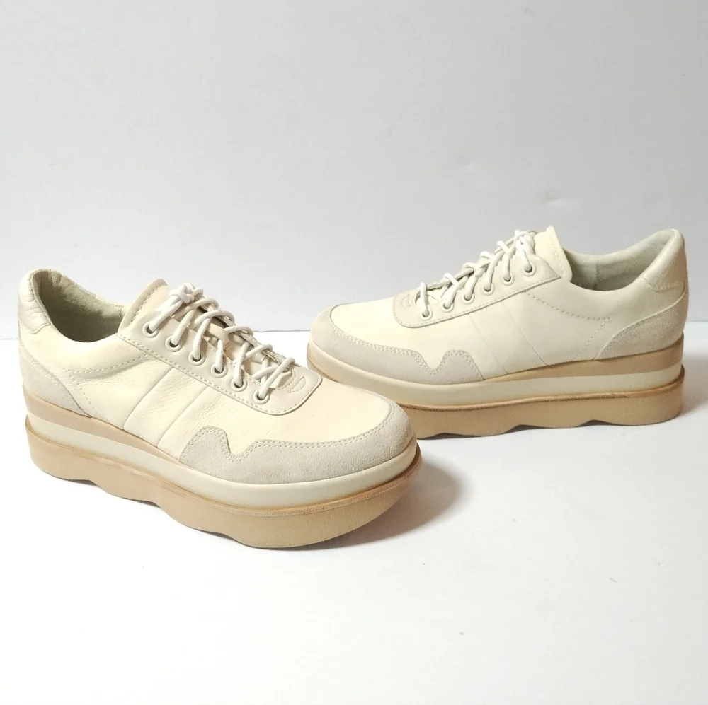 Dolce Vita Jayne Ivory Wedge Double Platform Lace-up Sneakers Shoes 8.5